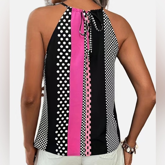 Pink Black Stripe Halter Blouse Size Small - Picture 3 of 3